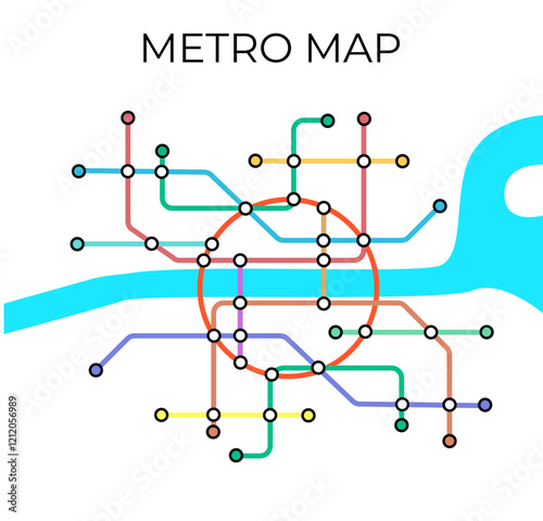 Metro stations and plan of subway with. Fictional metro map of underground. Layout of public passenger transport. Vector