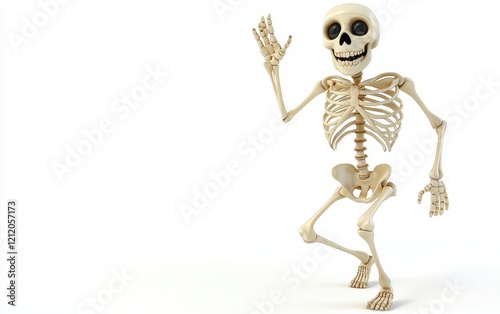 3d funny cartoon skeleton personage isolated stock photo on white background