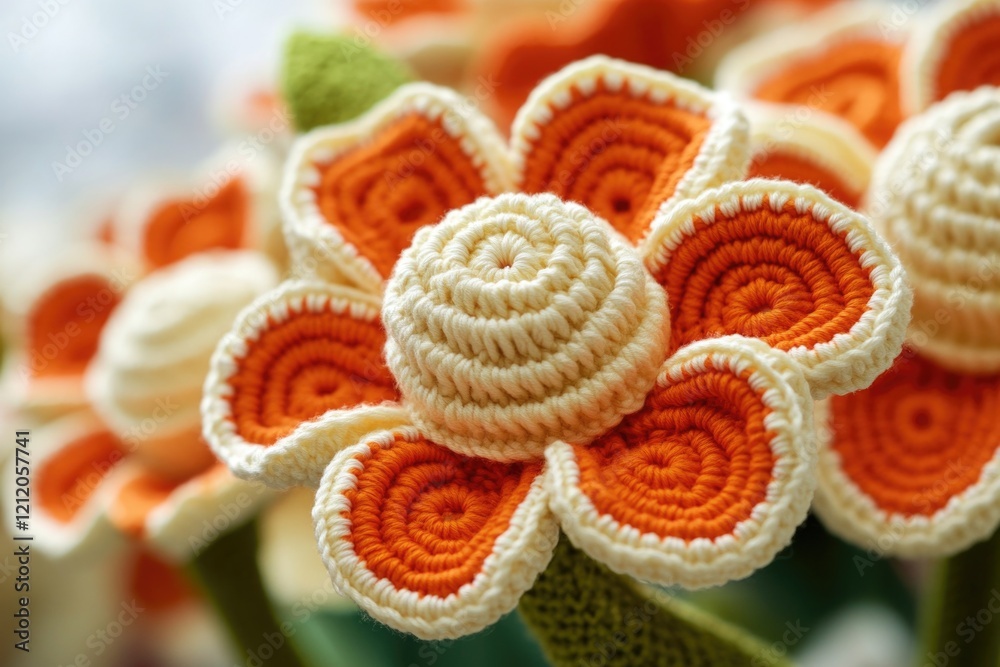 Naklejka premium A detailed view of a handmade, crocheted flower sitting in a vase