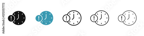 Alarm exclamation vector icons pack in black and blue colors