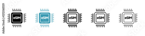 ESIM vector icons pack in black and blue colors