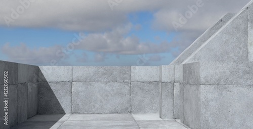 Empty concrete floor for parking. 3d rendering of abstract exterior architecture background