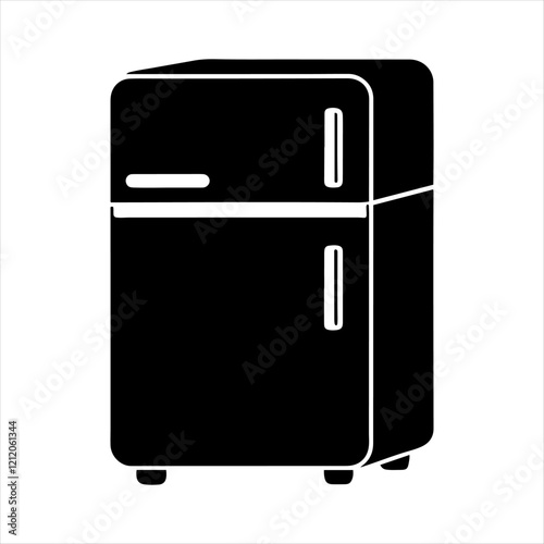 Refrigerator vector silhouette or modern line symbol. Vector line art and icon design with bold outline. Black and white Pixel Perfect minimalistic symbol isolated on white.