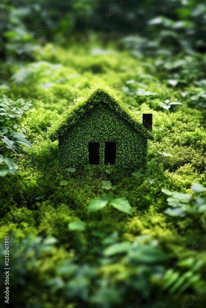 Fototapeta premium A small greenhouse surrounded by trees and foliage in a dense forest