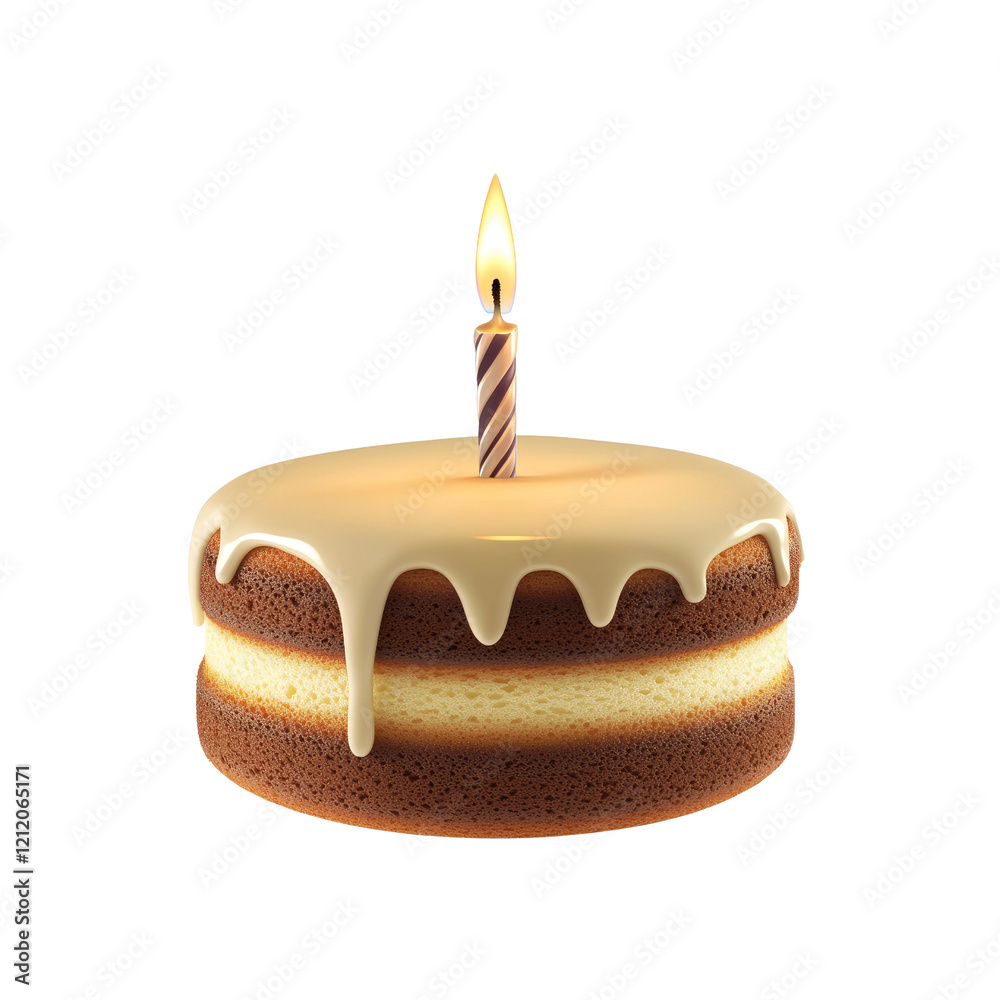 Delicious Two-Layered Birthday Cake with Single Lit Candle Delicious Two-Layered Birthday Cake with Single Lit Candle
