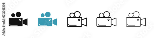 Video camera vector icons pack in black and blue colors