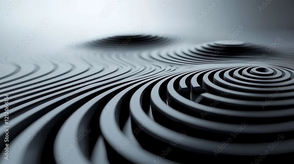 Abstract grey 3D concentric circles, waves background, design element Abstract grey 3D concentric circles, waves background, design element