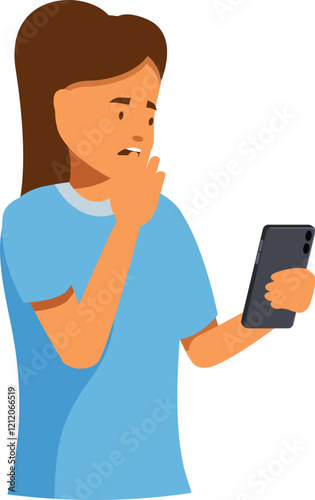 Worried girl holding smartphone and reacting to bad news, experiencing negative emotions