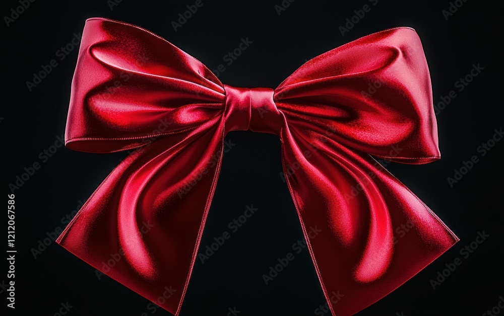 A large decorative red bow with a luxurious shine, set against a minimal black background for dramatic effect A large decorative red bow with a luxurious shine, set against a minimal black background for dramatic effect