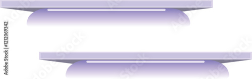 Two empty shelves illuminated by purple lights create a modern and minimalist atmosphere, ideal for displaying products or decorative items