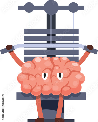 Pink brain lifting weights on a gym machine, representing mental fitness and cognitive enhancement