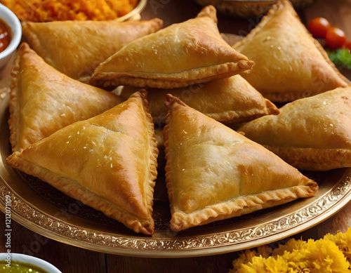 Chinese samosas, chicken and veg samosas, Iftari special snacks for Ramadan Mubarak, Chinese steamed dumplings, Ramadan Mubarak concept photo