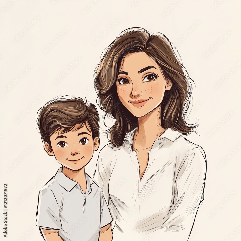 A heartwarming illustration of a mother and son, perfect for showcasing family love and affection. A beautiful portrait, perfect for any home decor. A heartwarming illustration of a mother and son, perfect for showcasing family love and affection. A beautiful portrait, perfect for any home decor.