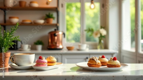 Wallpaper Mural A sunlit kitchen counter displays delicate pastries and a cup of coffee, creating a tranquil morning scene Torontodigital.ca