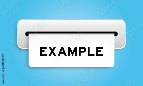 White coupon banner with word example from machine on blue color background