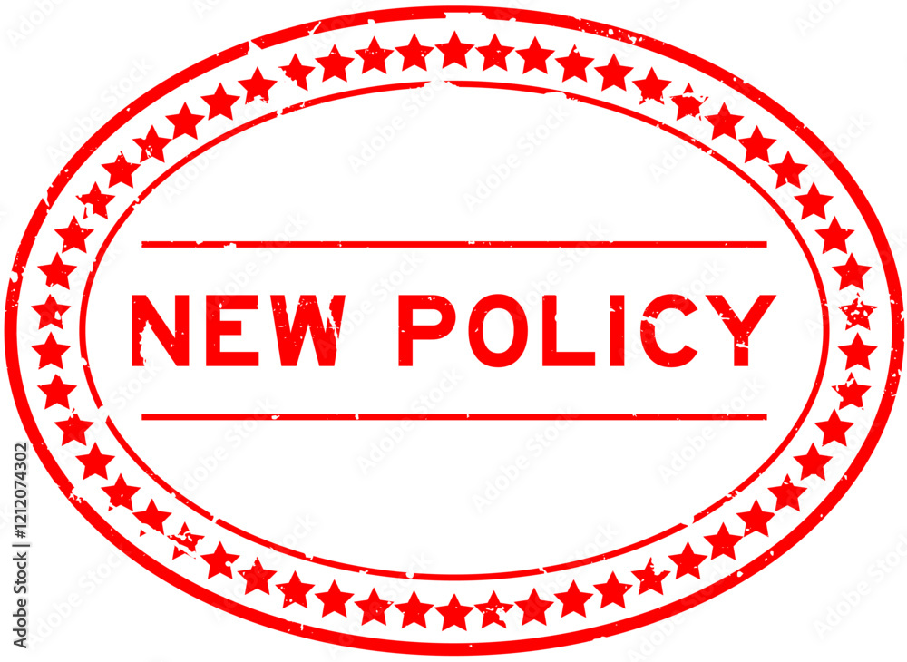 Grunge red new policy word oval rubber seal stamp on white background Grunge red new policy word oval rubber seal stamp on white background