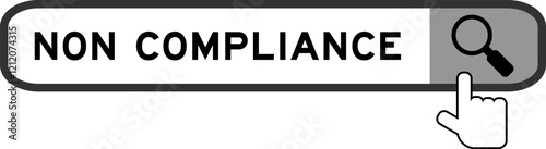 Search banner in word non compliance with hand over magnifier icon on white background