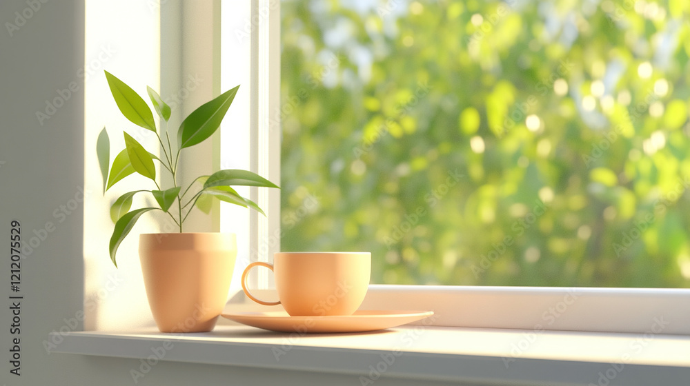 3D animation scene of a window in early morning 3D animation scene of a window in early morning