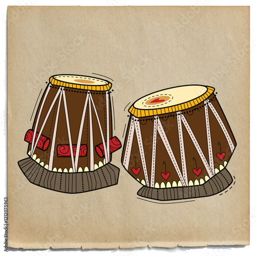 vector illustration of desi (indian) art style musical instrument tabla
