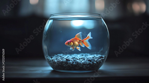 Wallpaper Mural A bright orange goldfish swimming in a small glass aquarium, symbolizing outgrown habitat and providing a serene, minimalist aesthetic with a focus on clarity. Torontodigital.ca