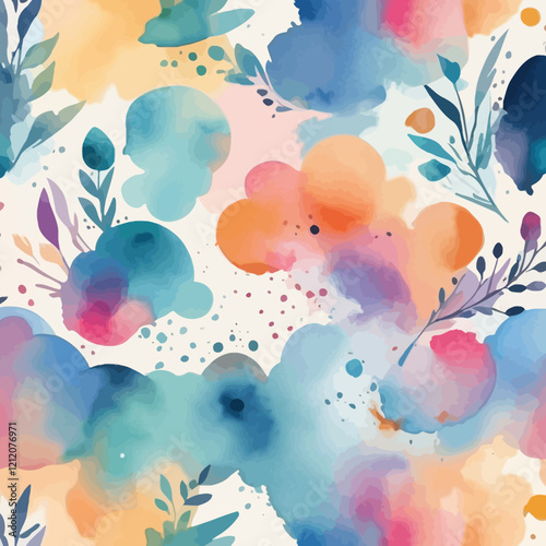 Bright colorful watercolor splash stain circle flowers brush strokes on white background. Modern, vibrant aquarelle point. Rainbow trendy isolated design on white. Element. Vector watercolor drawing.