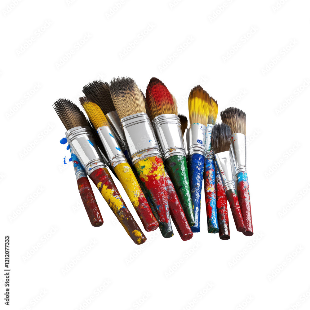 Obraz premium A Colorful Collection of Paint-Stained Brushes