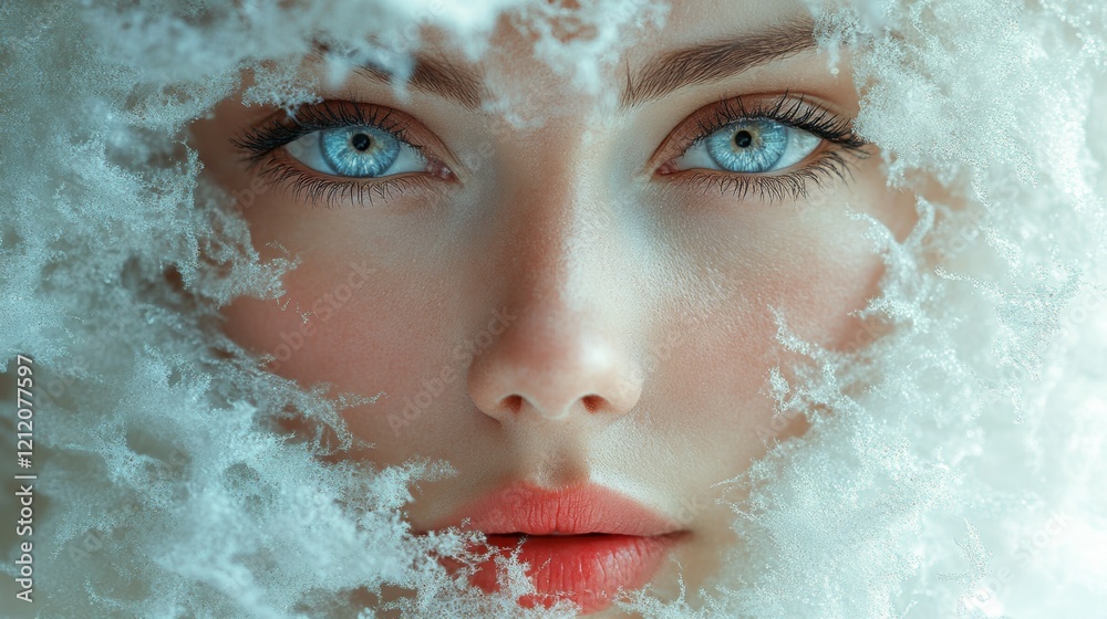 Portrait of a woman surrounded by frosty white textures Portrait of a woman surrounded by frosty white textures