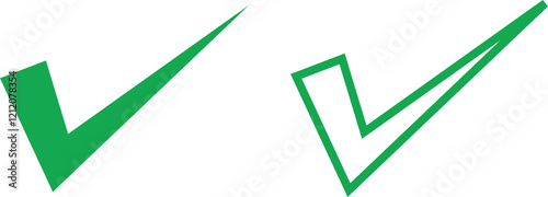 Tick mark approved green flat and line icons set. Check mark symbols for website and mobile app isolated on transparent background. Verified badge vectors. Social media official account tick signs.