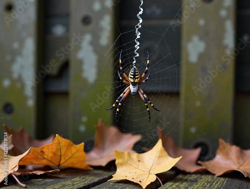 Autumn Spider Web Rustic Fence photo