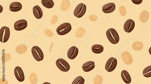 A coffee beans background with evenly spread beans for design purposes. photo