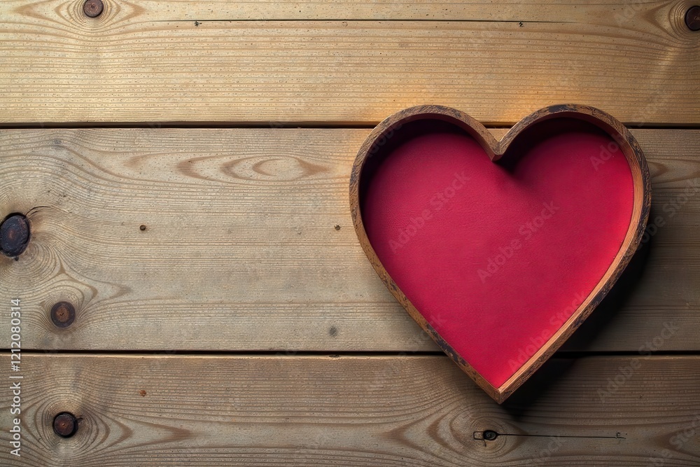 Heart-shaped wooden container on rustic wood background, perfect for Valentine's Day or romantic designs. Heart-shaped wooden container on rustic wood background, perfect for Valentine's Day or romantic designs.