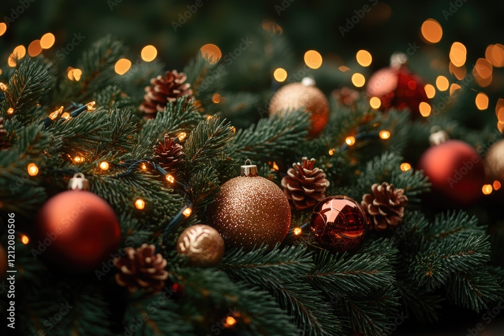 A close-up shot of various Christmas ornaments hanging from a tree, perfect for decorating your holiday display or adding to a festive design A close-up shot of various Christmas ornaments hanging from a tree, perfect for decorating your holiday display or adding to a festive design