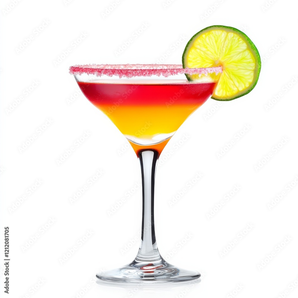 A vibrant cosmopolitan with a slice of lime on the rim, bright and stylish, isolated white background A vibrant cosmopolitan with a slice of lime on the rim, bright and stylish, isolated white background