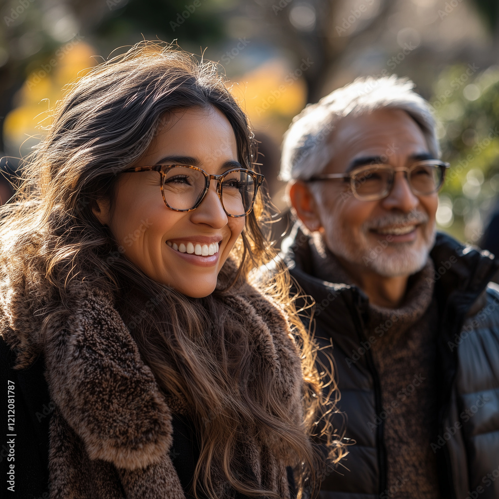 A smiling volunteer guiding a blind person through a park using a walking stick. Bright lighting, contrast A smiling volunteer guiding a blind person through a park using a walking stick. Bright lighting, contrast