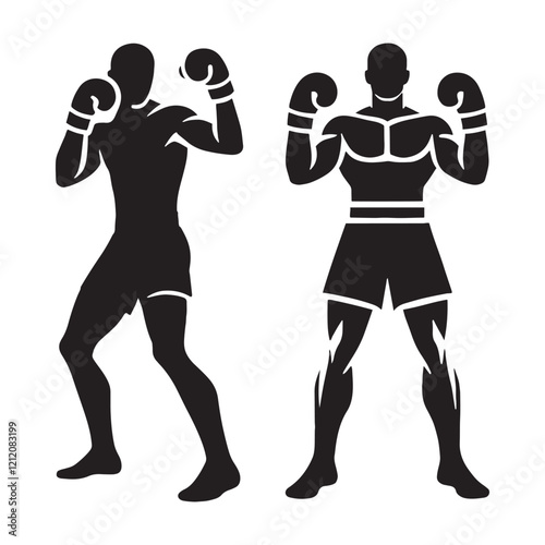 Compact set of boxer silhouette digital art featuring high-quality, scalable vector graphics - man boxer vector set - man boxing illustrations set
