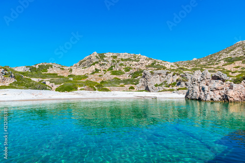 Obraz na plátně Alymounta, secluded beach with crystal clear turquoise sea on Saria Island, Karp