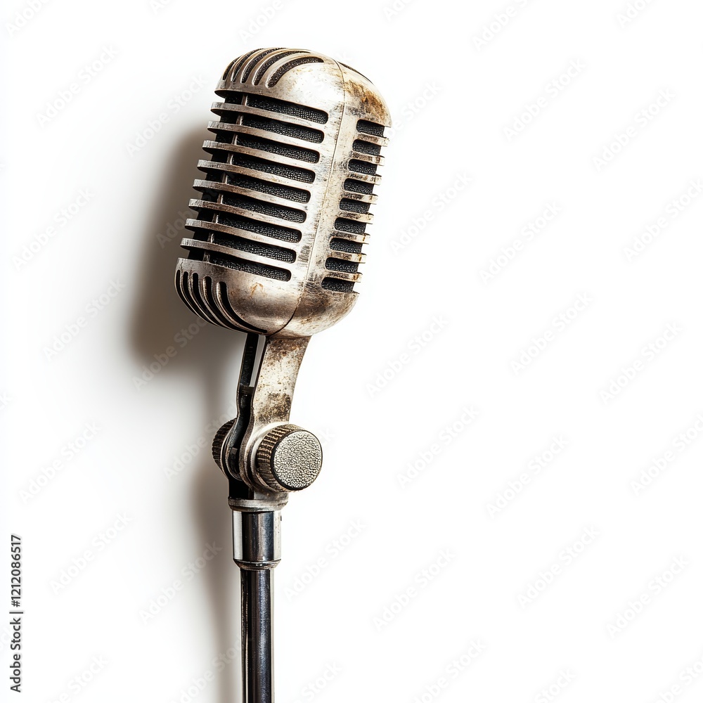 Fototapeta premium Professional Microphone Isolated on a White Background. Sleek Design and High-Quality Sound Equipment for Music, Broadcasting, and Audio Production Concepts.