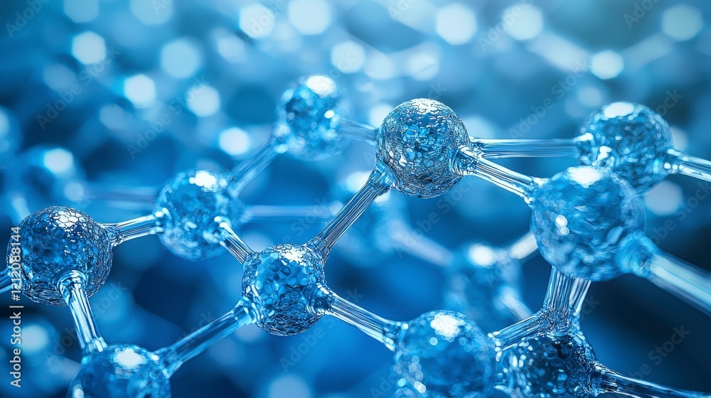 This captivating image depicts blue glowing molecular structures set in an abstract realm, highlighting the elegance of scientific exploration through artistic visualization. This captivating image depicts blue glowing molecular structures set in an abstract realm, highlighting the elegance of scientific exploration through artistic visualization.