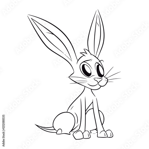 Cute cartoon Jack Rabbit kawai Black and white vector illustration for coloring book.