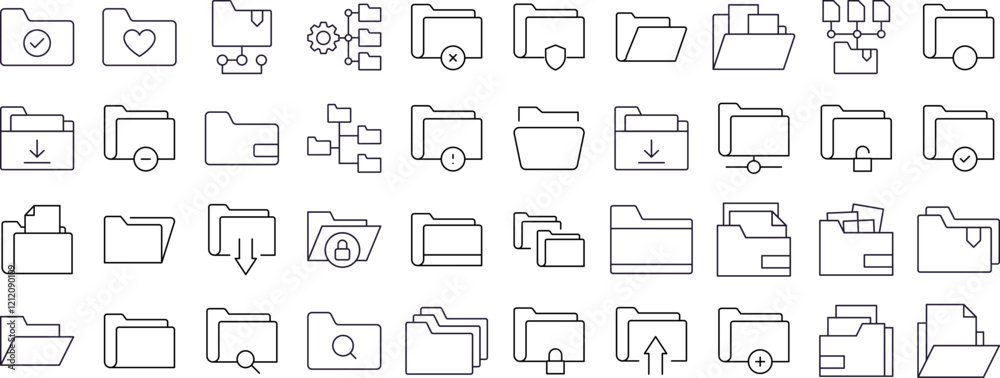 Computer Folder Line Icon Pack. Outline Signs for Graphic and Web Design, Apps, Adverts, Various Cards Computer Folder Line Icon Pack. Outline Signs for Graphic and Web Design, Apps, Adverts, Various Cards