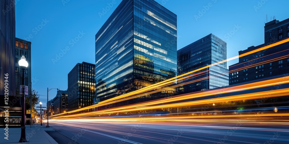 Fototapeta premium A striking urban long-exposure shot of a busy city street at night