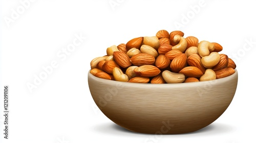 A Delightful Mix of Almonds and Cashews in a Wooden Bowl - A Nutritious and Delicious Snack photo