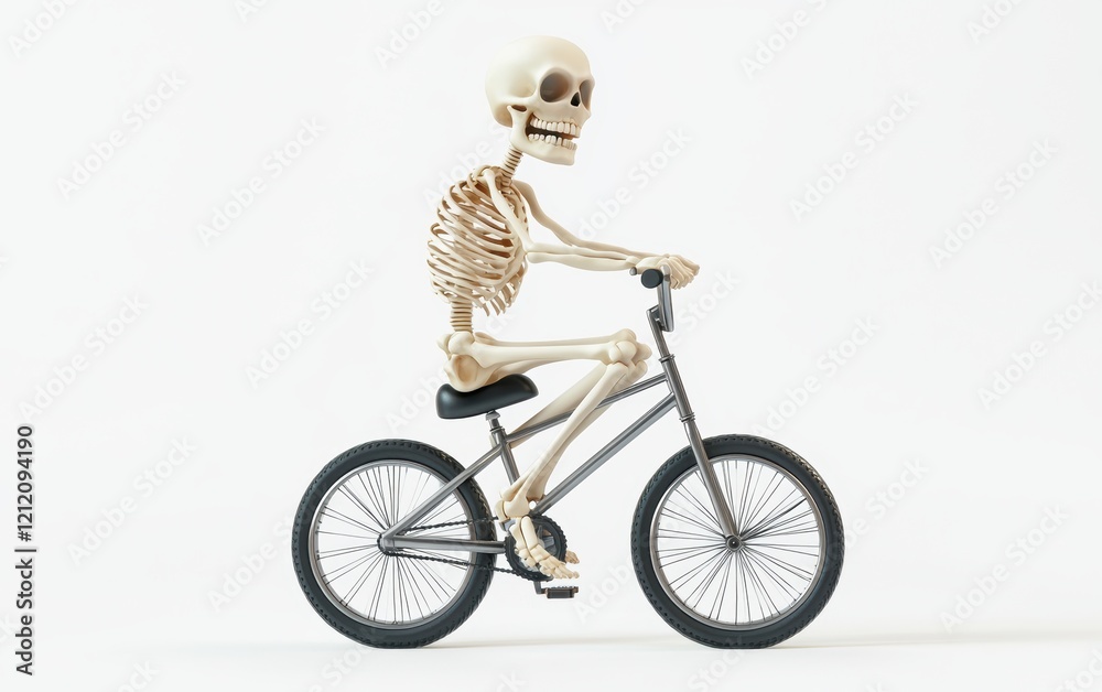 custom made wallpaper toronto digitalFunny cartoon skeleton riding a tiny bicycle, looking determined but silly, high-quality 3D render on a clean white background