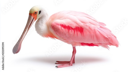 Roseate spoonbill standing by the water. Generative AI photo