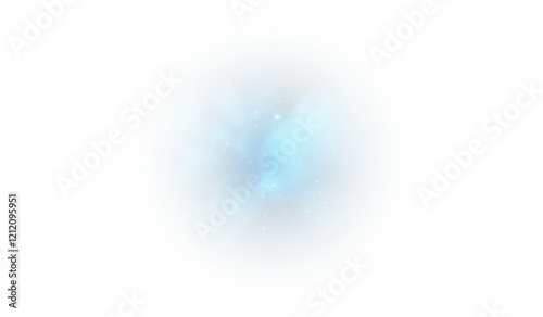 Dreamy blue fog intertwined with sparkling glitter and tiny star-like particles, creating a magical atmosphere. A touch of glowing blue vapor and celestial stardust enhances the surreal beauty on a da