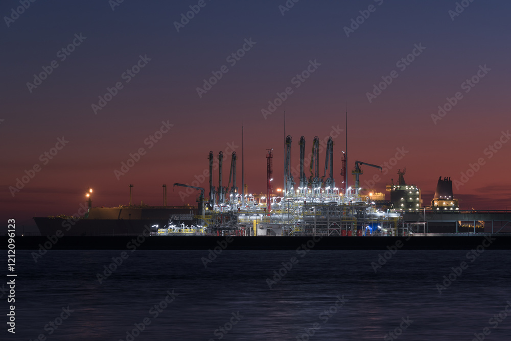 Fototapeta premium LNG TERMINAL - Gas tanker at the transshipment quay