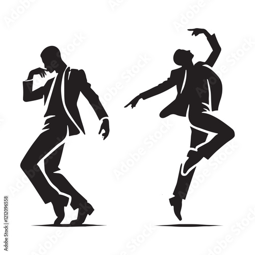 Layered set of dancing man silhouette digital art for professional use - man dance vector set - man dancing illustrations set
