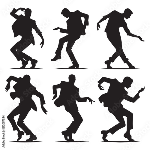 Dynamic set of dancing man silhouette digital art for vibrant designs - man dance vector set - man dancing illustrations set
