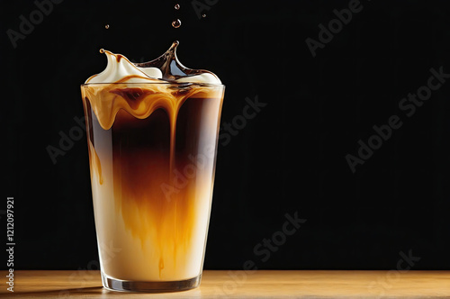 creamy aromatic coffee splash and splatter in a glass photo