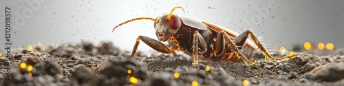 Close-up of an ant on the ground. photo